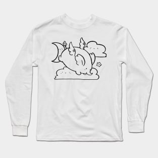 Angel Moon Elephant - Black Line Long Sleeve T-Shirt